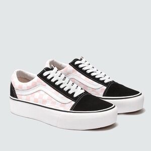 VANS Old Skool Platform (Checkerboard) Pastel Pink/True White Sneakers